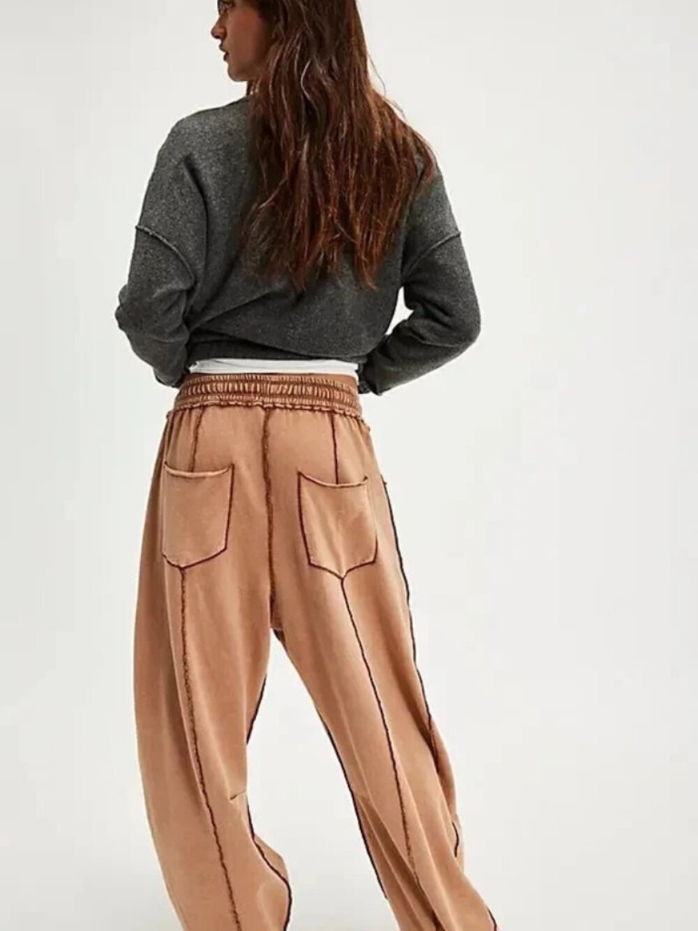 Free People Kaiden Barrel Pants Mid-rise Smocked Patch Pockets S - Picture 2 of 2